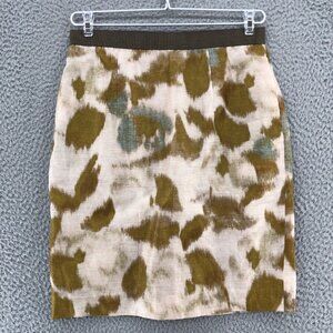 LOFT Skirt Womens 0 Brown Multi Floral Abstract Knee Length Pencil Straight Fit